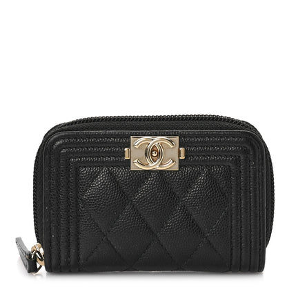 Chanel Caviar Quilted Boy Zip Around Coin Purse Wallet Black 1 of 10