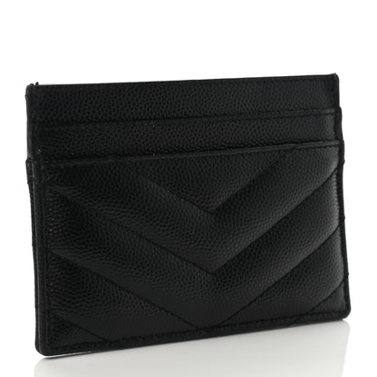 Saint Laurent Grain De Poudre Matelasse Chevron Monogram Credit Card Case Black 3 of 8