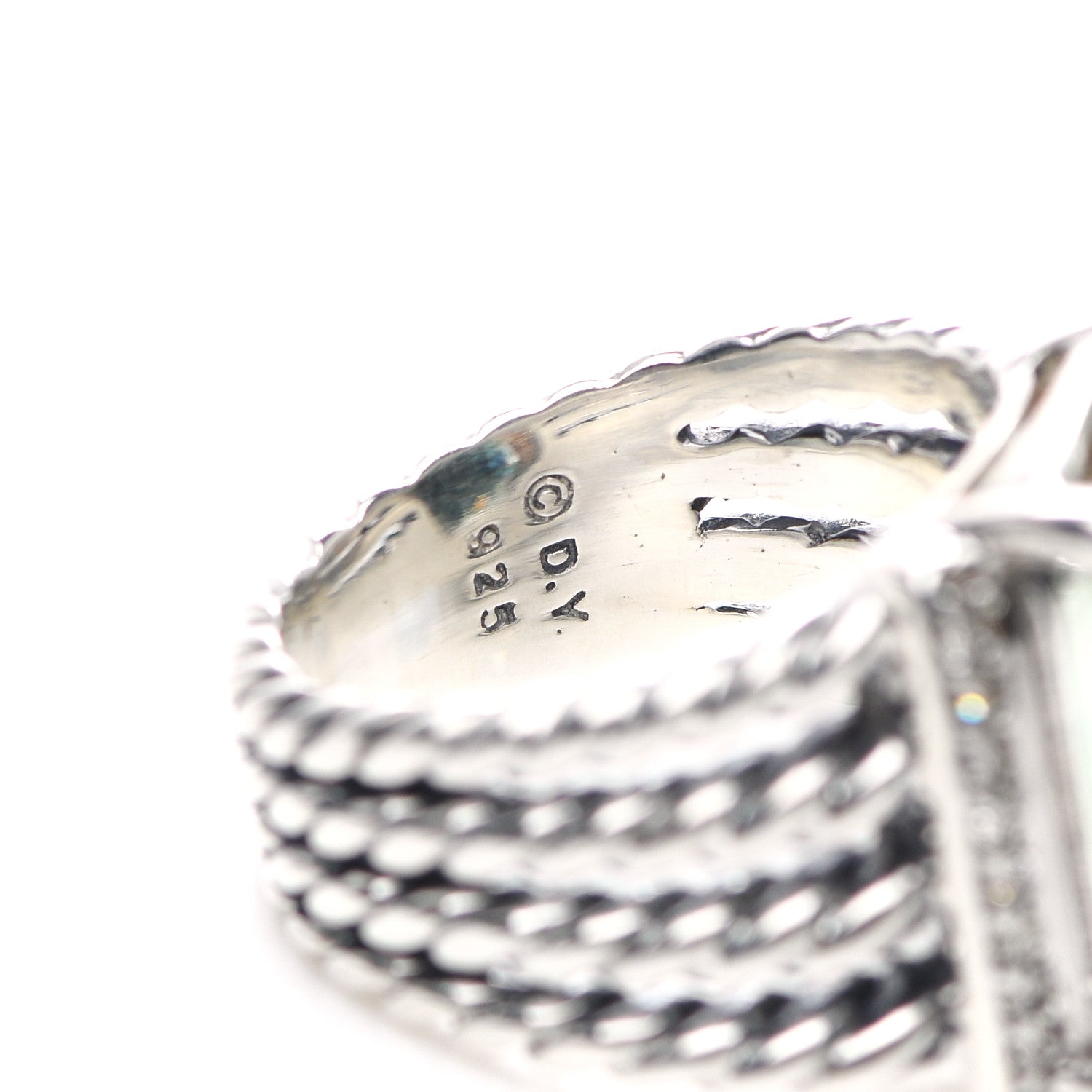 David Yurman Sterling Silver Diamond Prasiolite 16mm Wheaton Ring 52 6 5 of 5