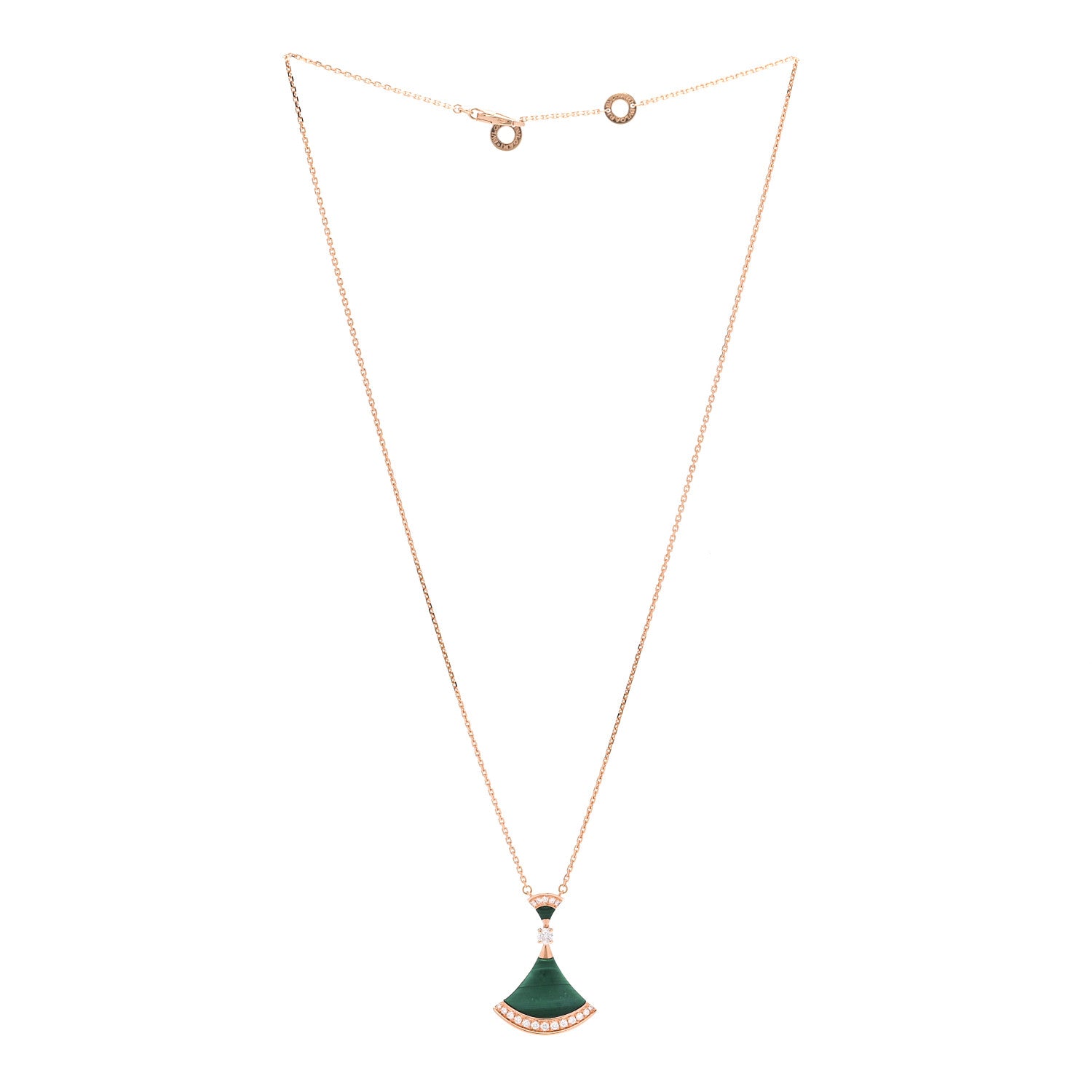 Bulgari 18K Rose Gold Diamond Malachite Divas' Dream Pendant Necklace 3 of 6