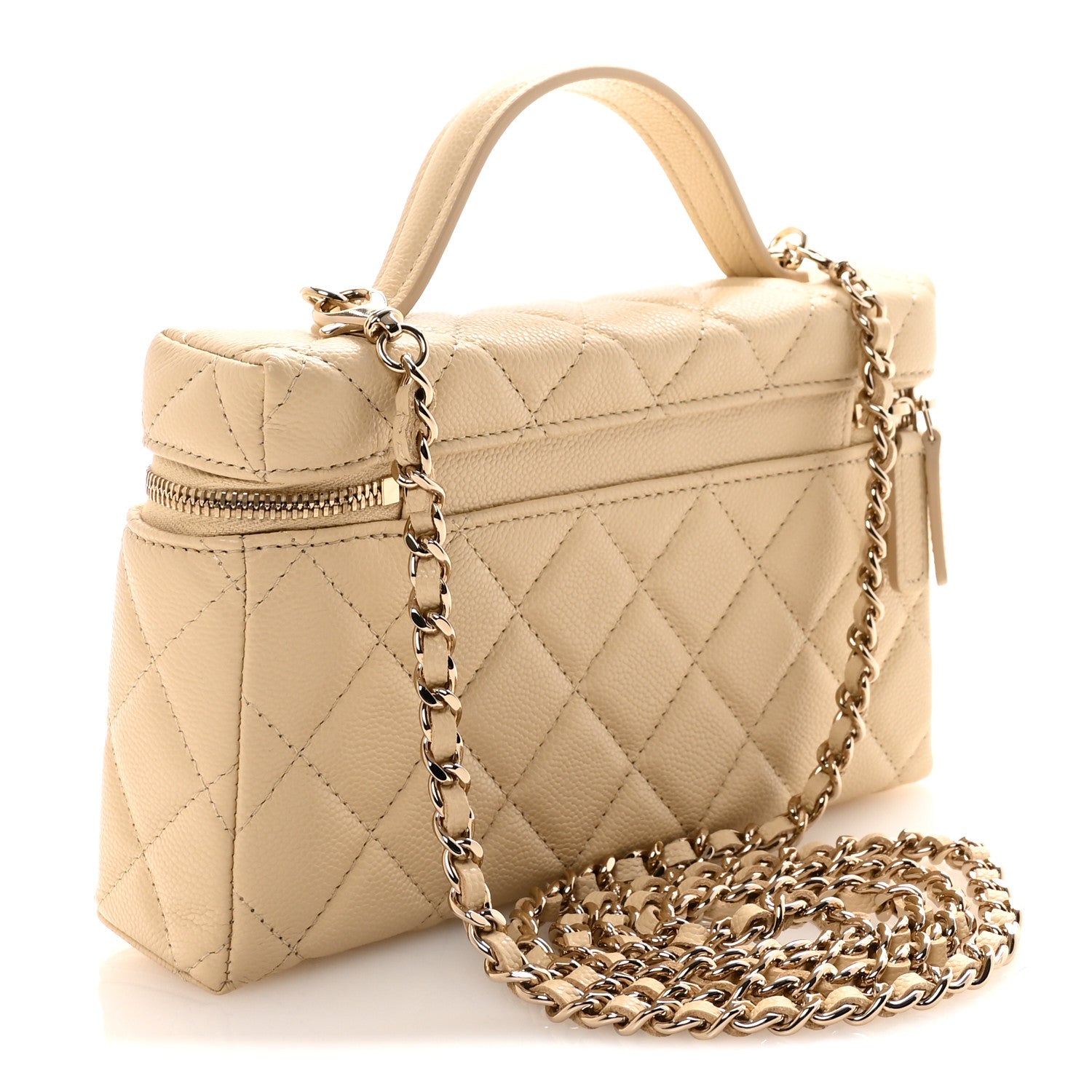 Chanel Caviar Quilted Top Handle Slim Vanity With Chain Beige 3 of 11