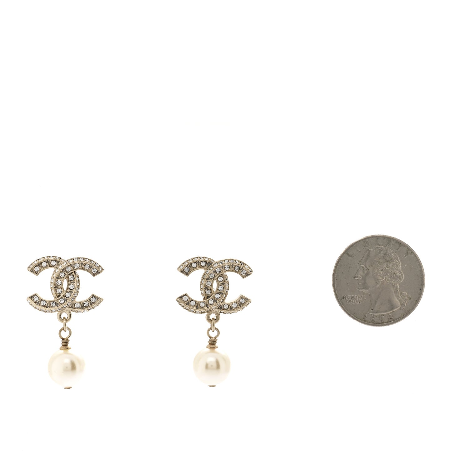 Crystal Pearl CC Drop Earrings Gold