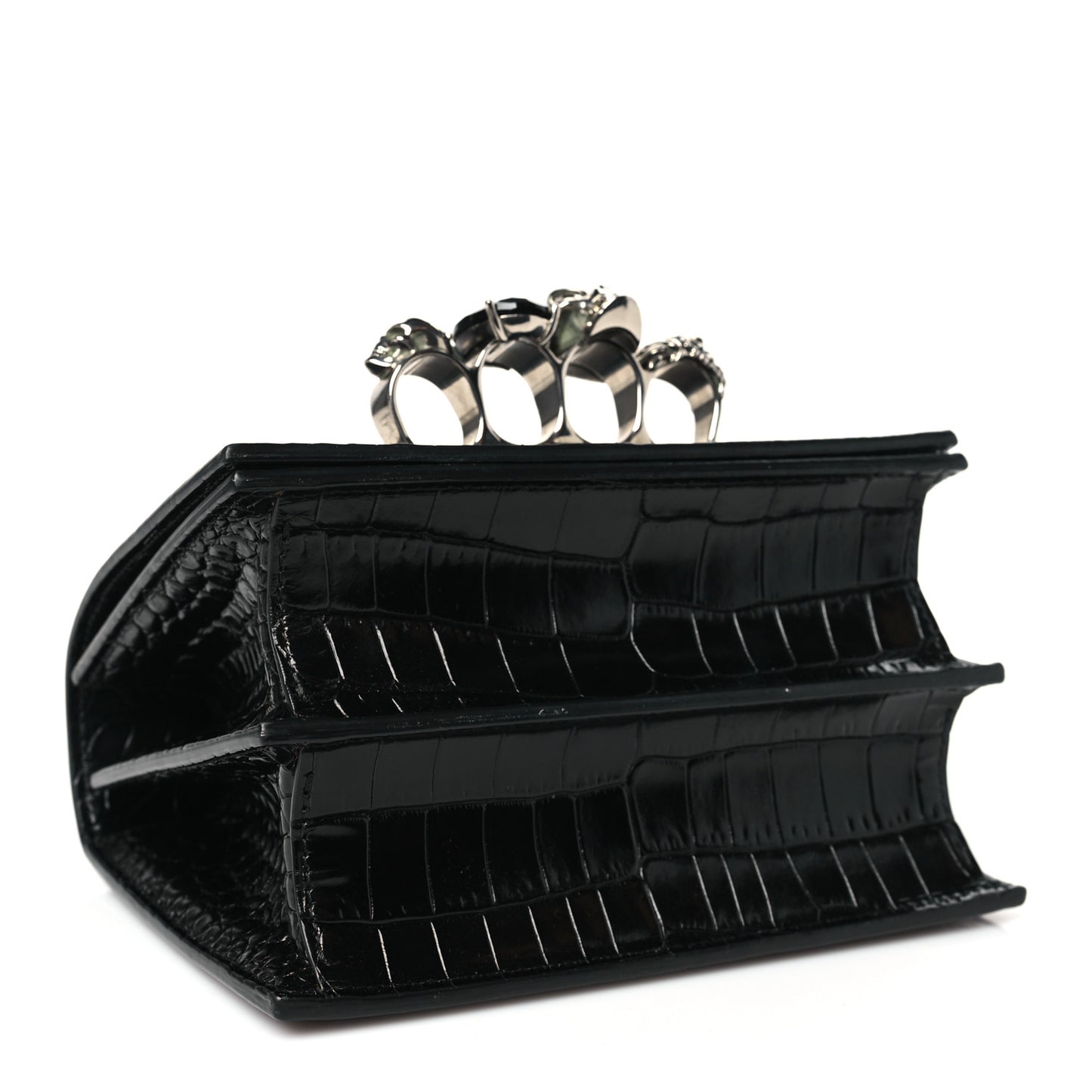 Crocodile Embossed Calfskin Knuckle Crossbody Black