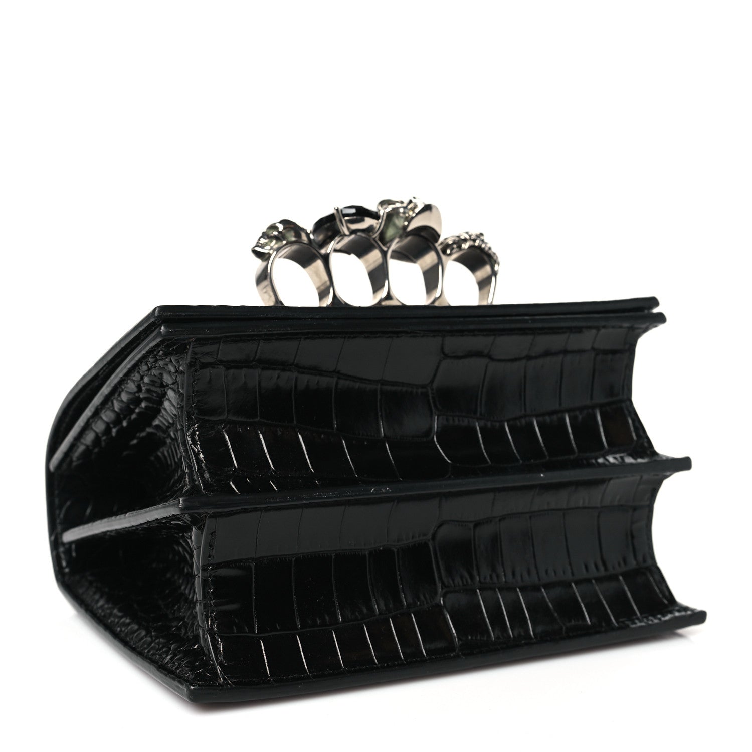 Alexander McQueen Crocodile Embossed Calfskin Knuckle Crossbody Black 4 of 10