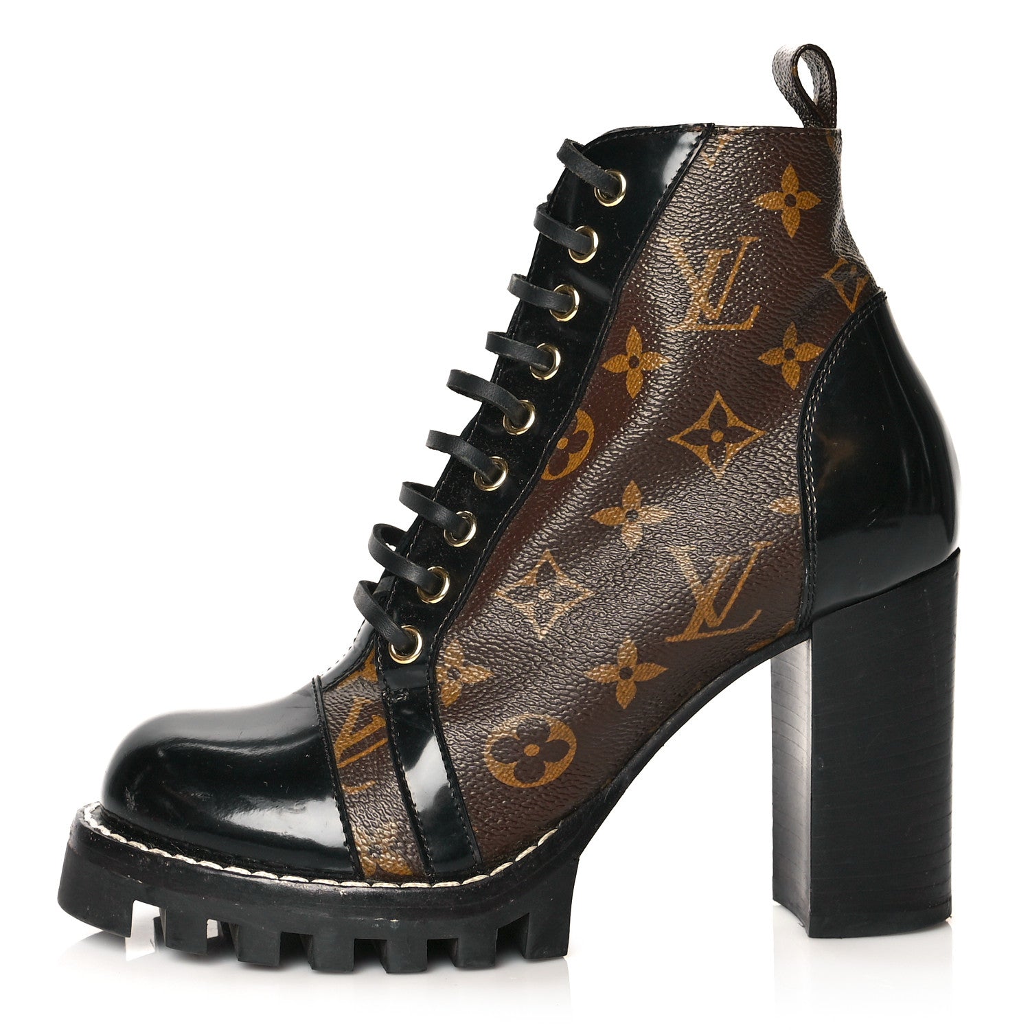 Louis Vuitton Patent Calfskin Monogram Star Trail Ankle Boots 37 Black 1 of 11