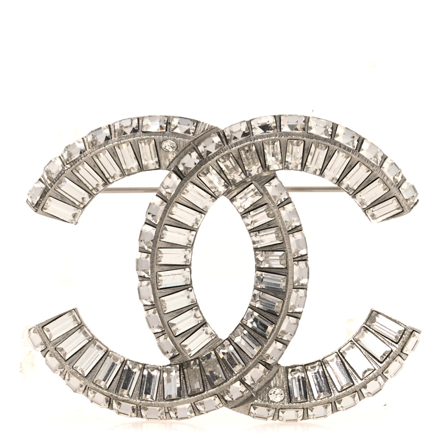 Baguette Crystal CC Brooch Silver