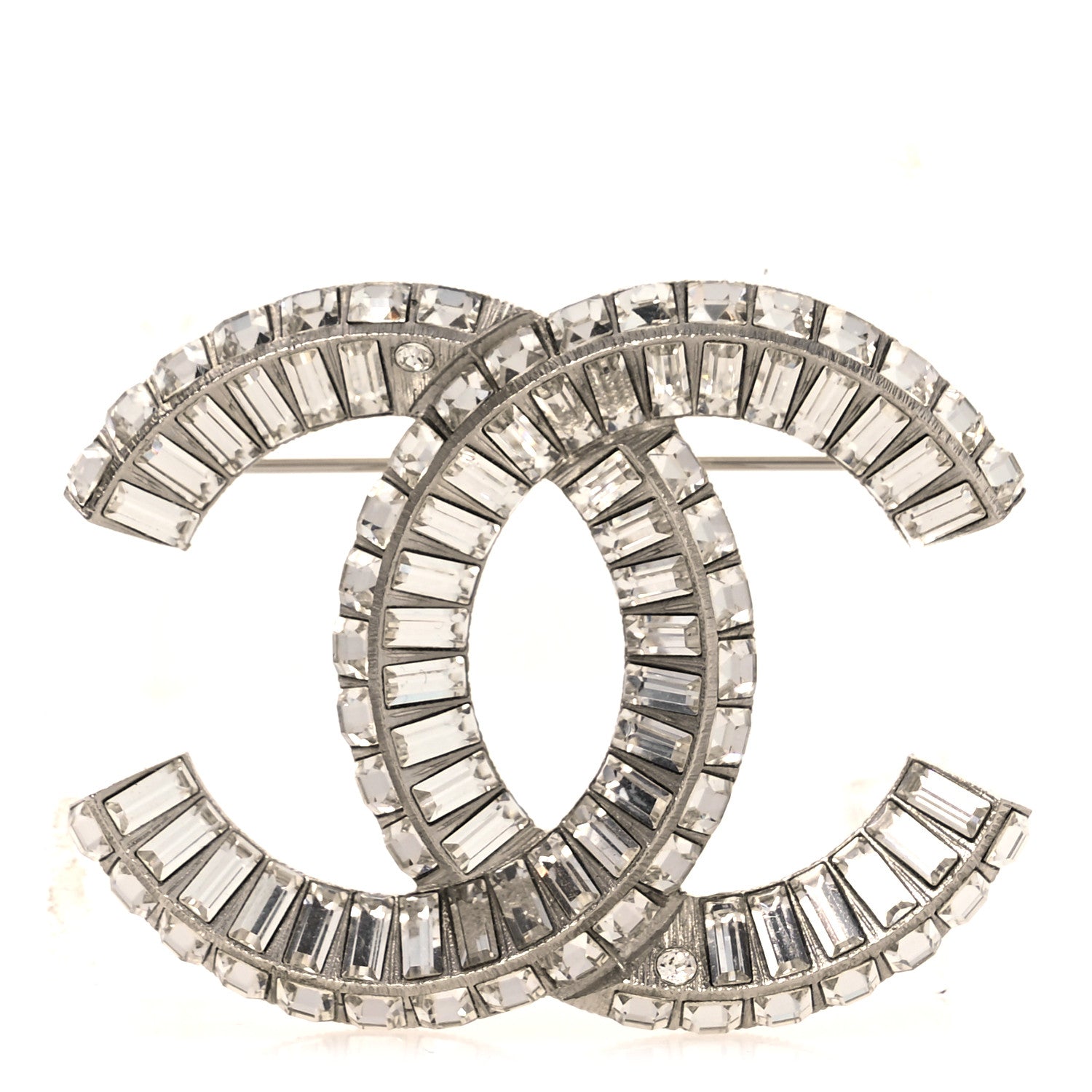 Chanel Baguette Crystal CC Brooch Silver 1 of 5