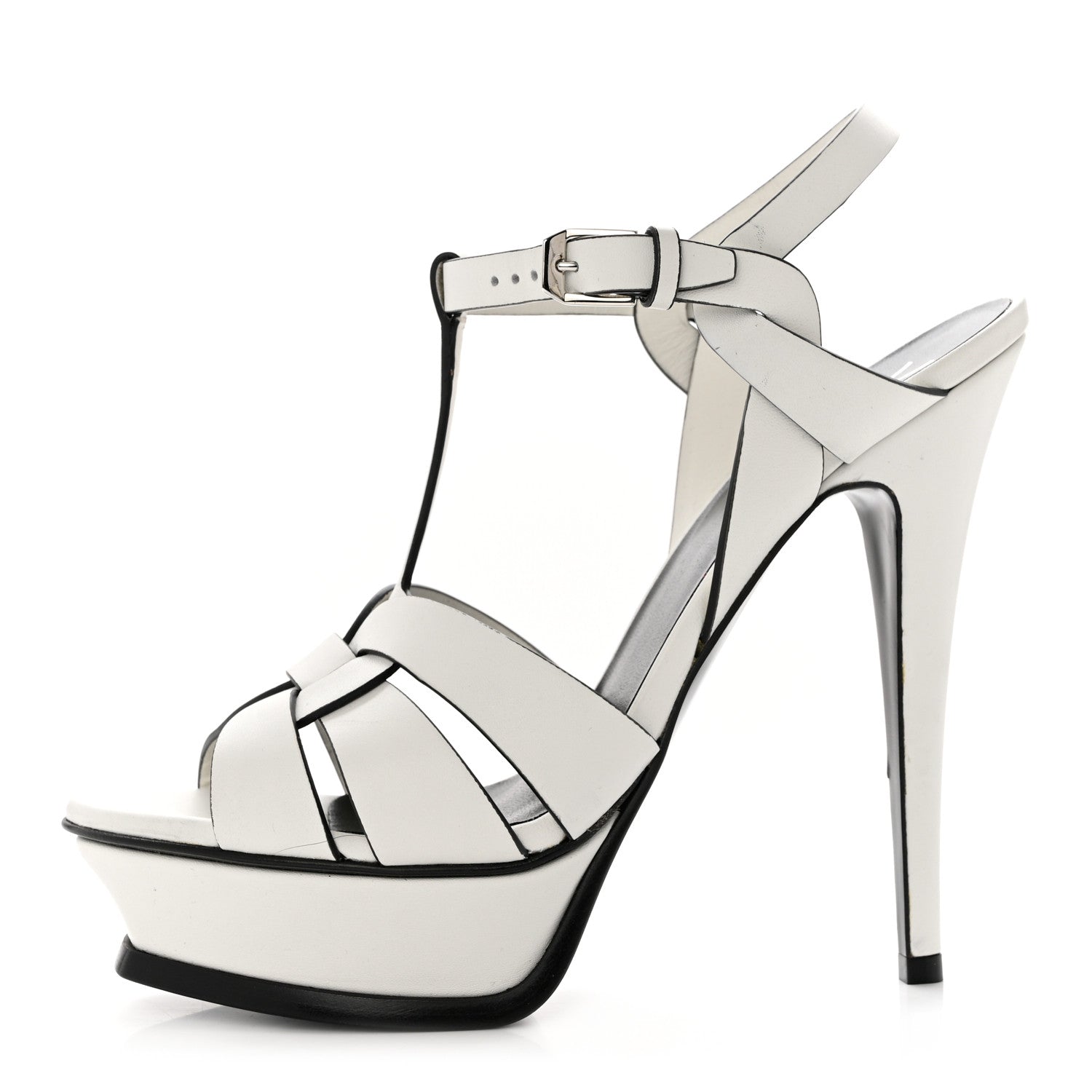 Saint Laurent Calfskin Tribute 105 Platform Sandals 38 White Black 1 of 11