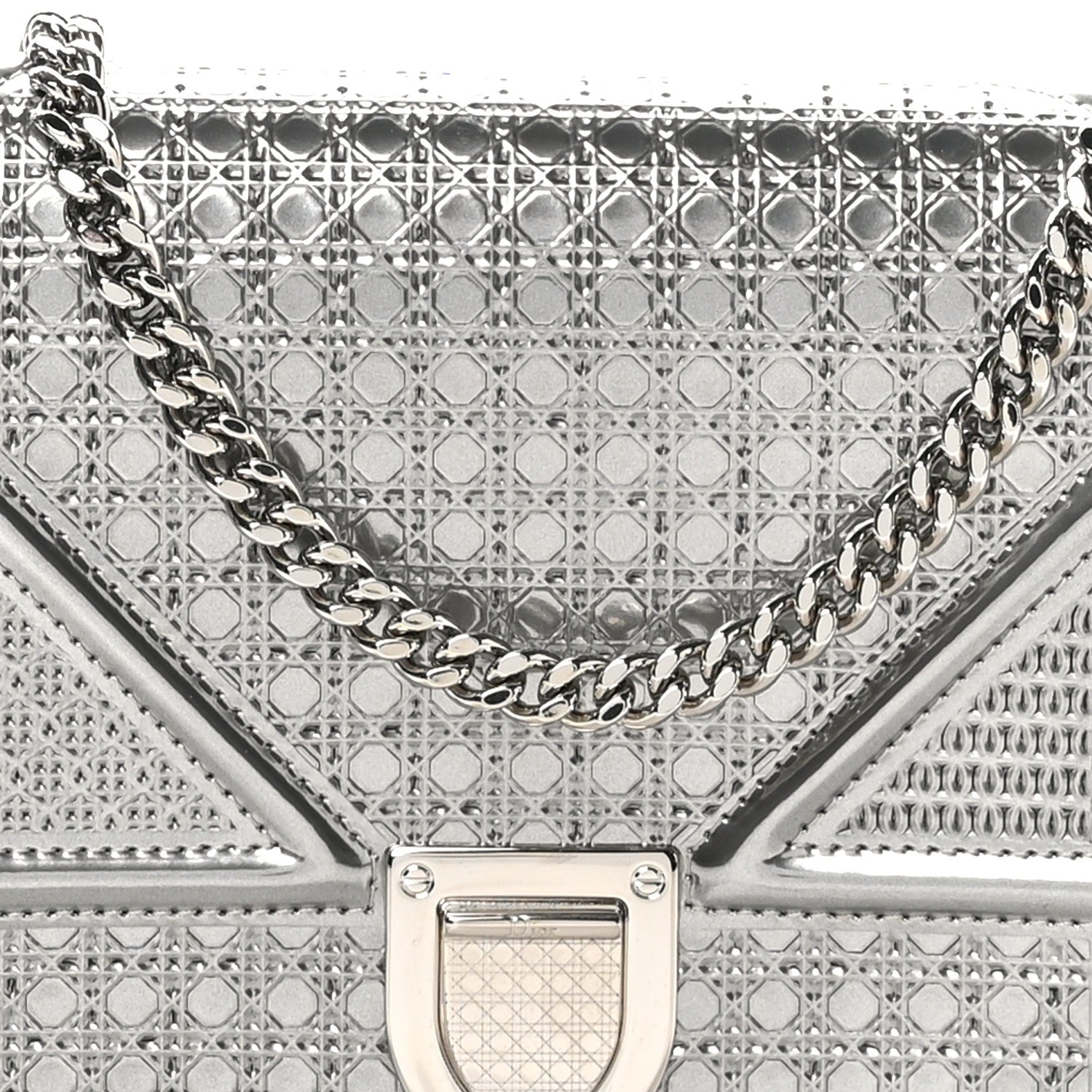 Christian Dior Metallic Patent Micro-Cannage Diorama Wallet on Chain Pouch Silver 7 of 9