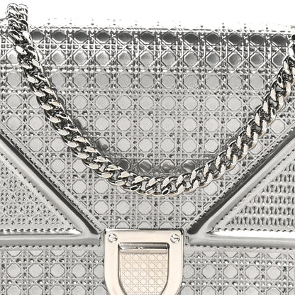 Christian Dior Metallic Patent Micro-Cannage Diorama Wallet on Chain Pouch Silver 7 of 9