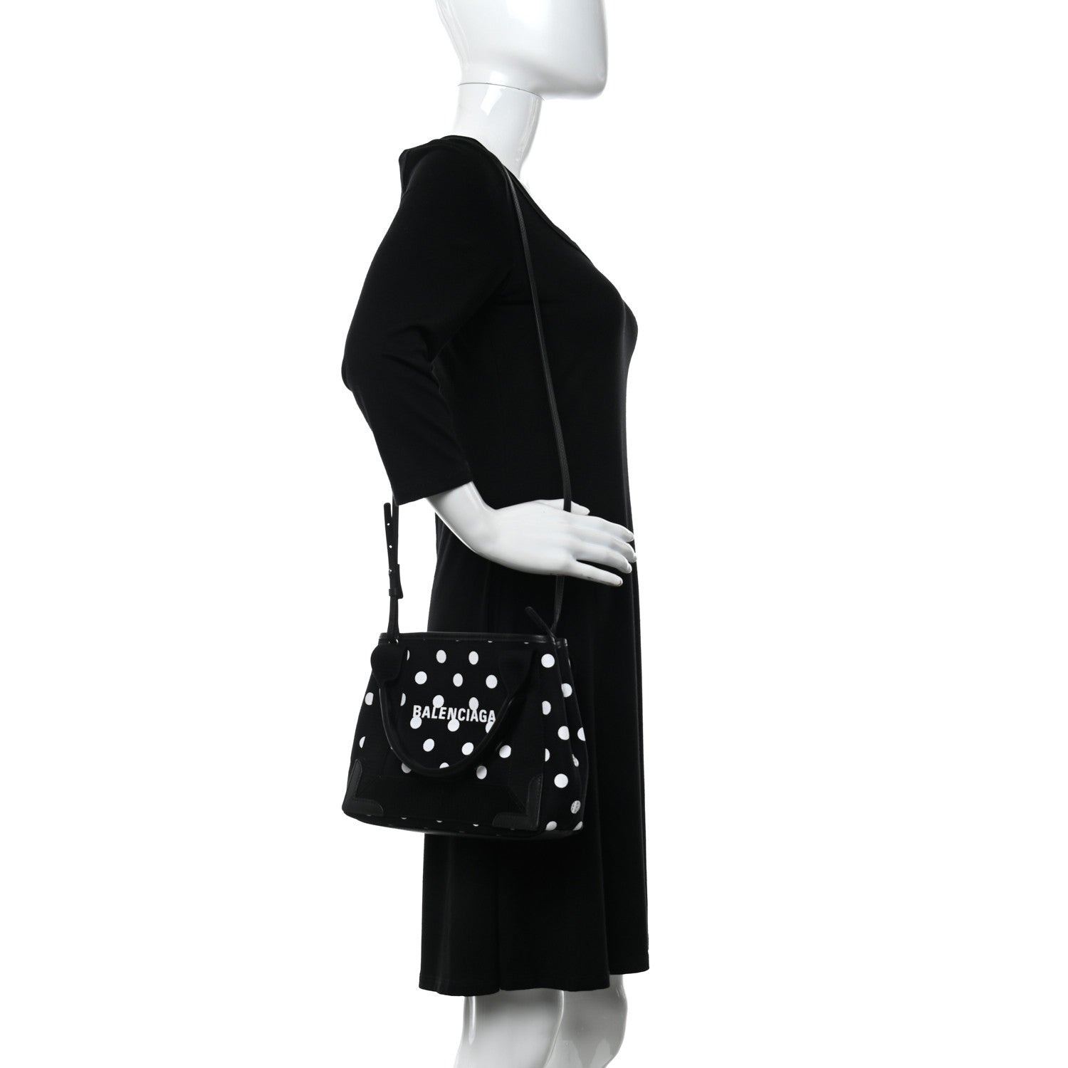 Balenciaga Cotton Canvas Polka Dot Navy Cabas XS Black White 2 of 10