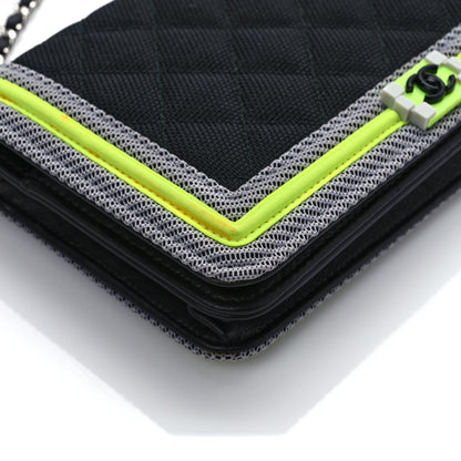 Chanel Canvas Quilted Fluo Boy Wallet On Chain WOC Black Grey Yellow 9 of 14