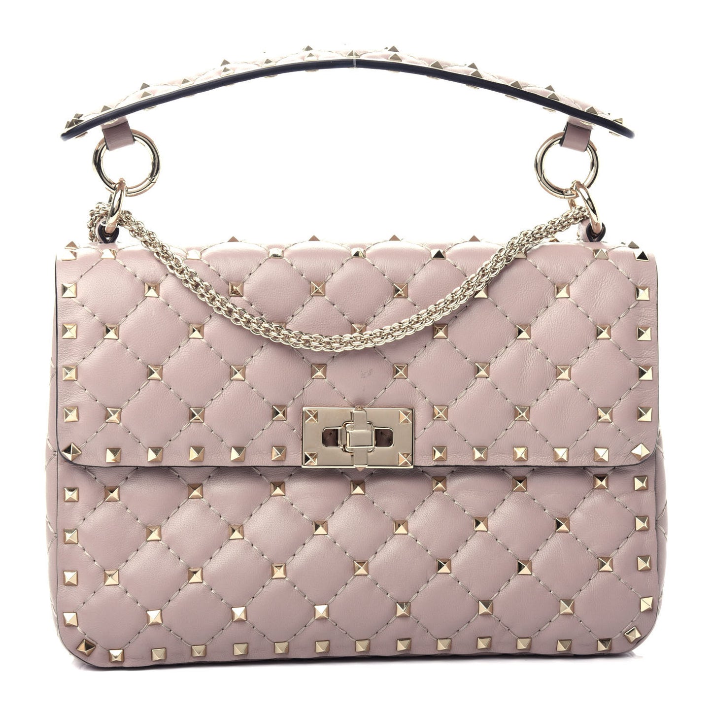 Lambskin Medium Rockstud Spike Shoulder Bag Poudre