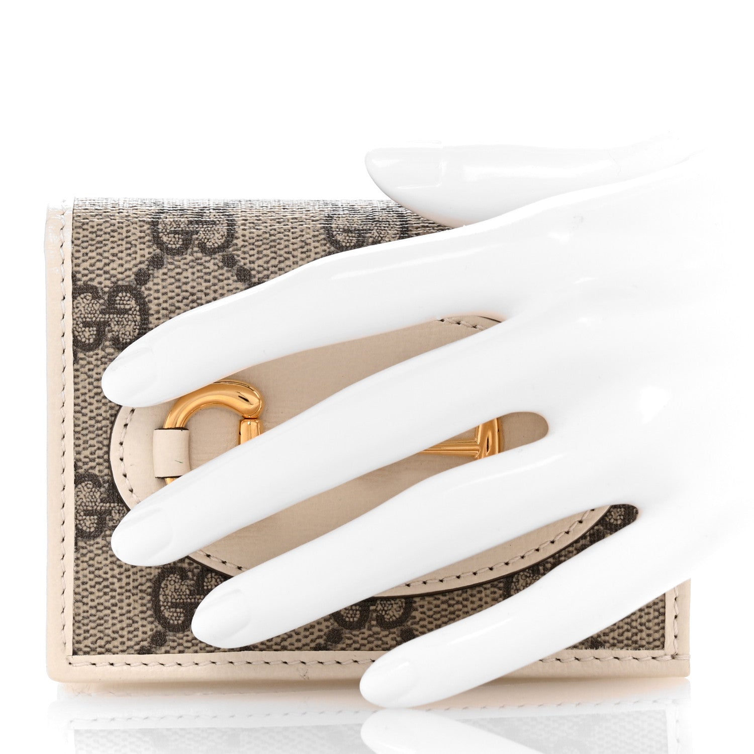 Gucci GG Supreme Monogram Azalea Calfskin Horsebit 1955 Card Case Wallet Beige Ebony Mystic White 2 of 8