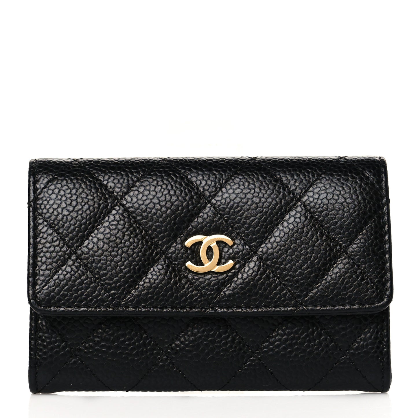 Caviar Quilted Flap Card Holder Black
