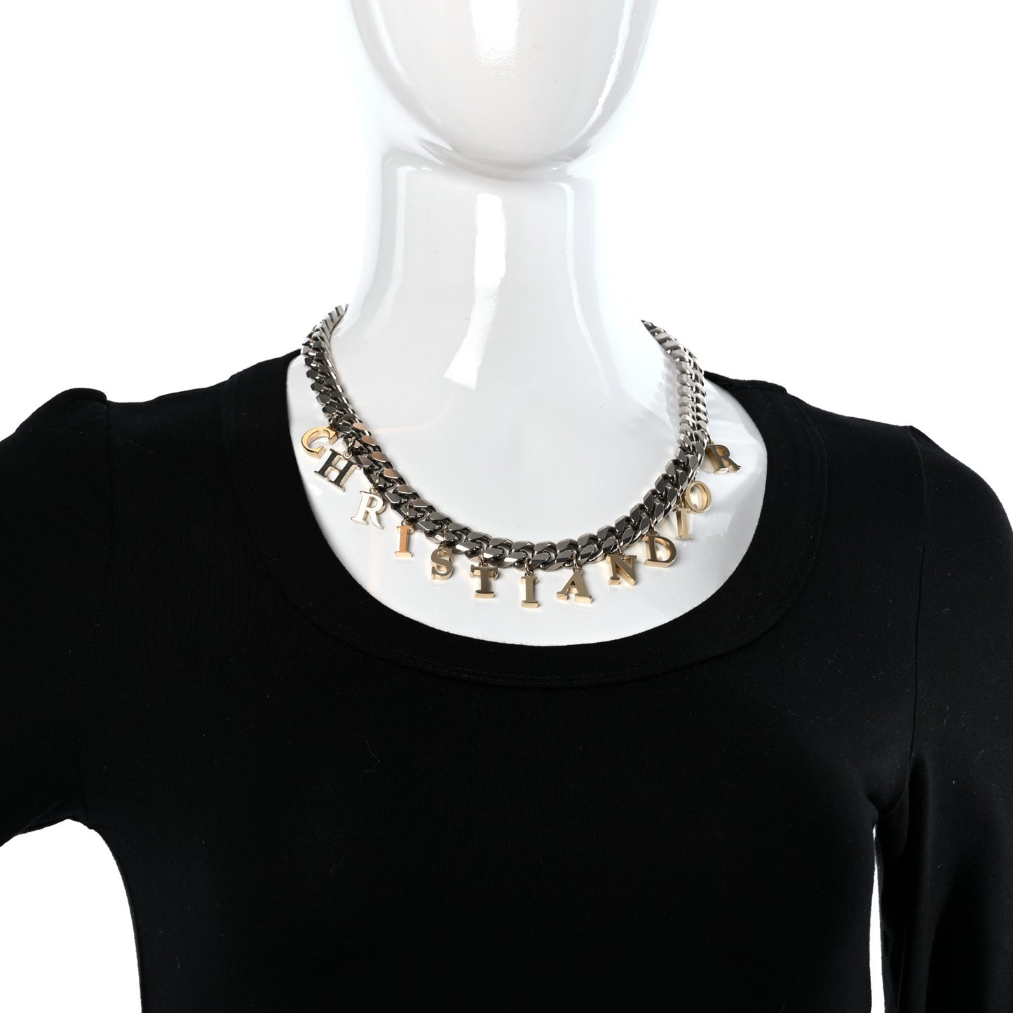 Metal Chain Logo Charm Necklace Gold Ruthenium