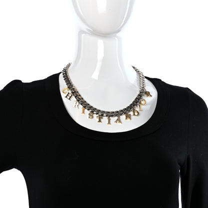 Christian Dior Metal Chain Logo Charm Necklace Gold Ruthenium 3 of 4