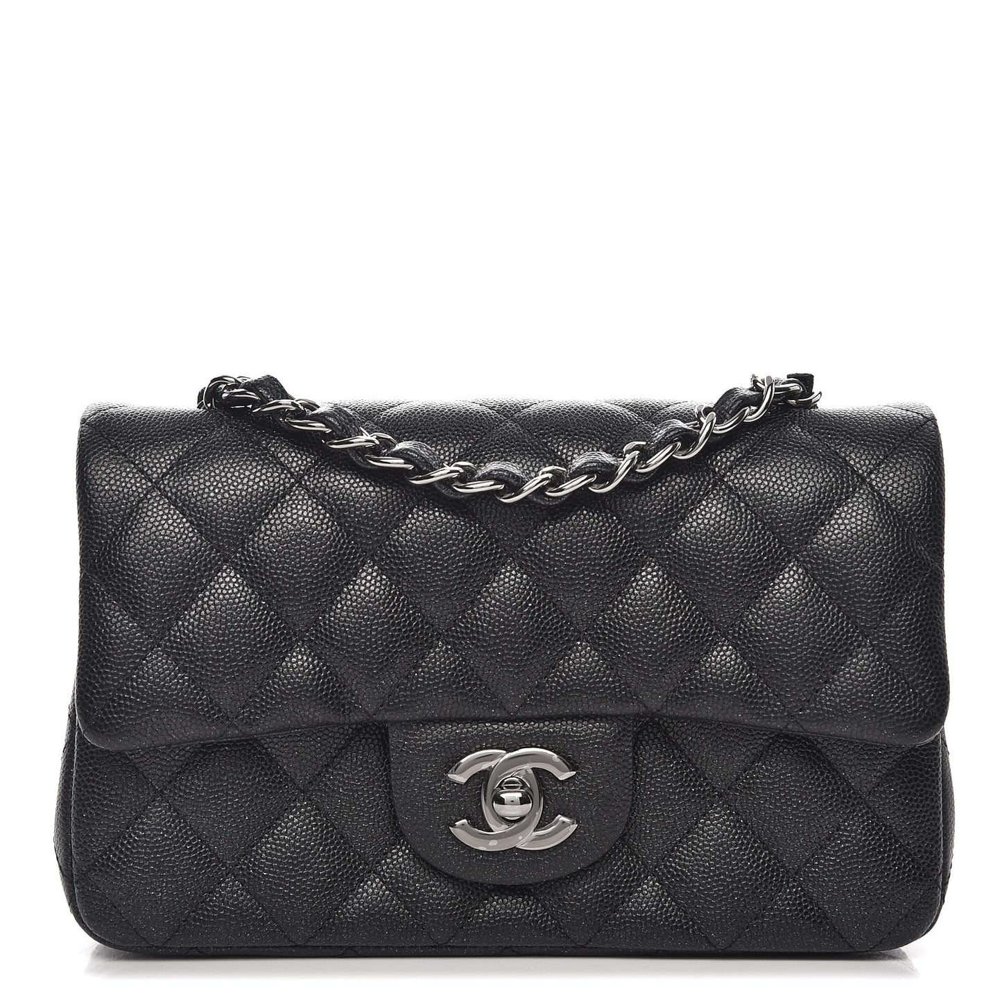 Iridescent Caviar Quilted Mini Rectangular Flap Black