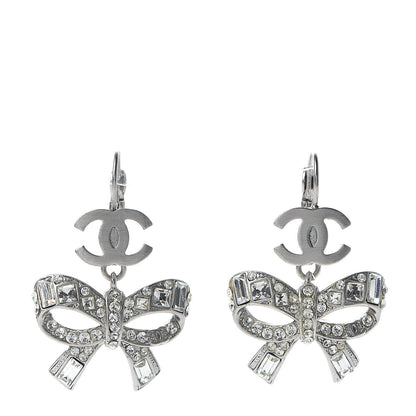 Chanel Crystal CC Bow Dangle Earrings Silver 1 of 4