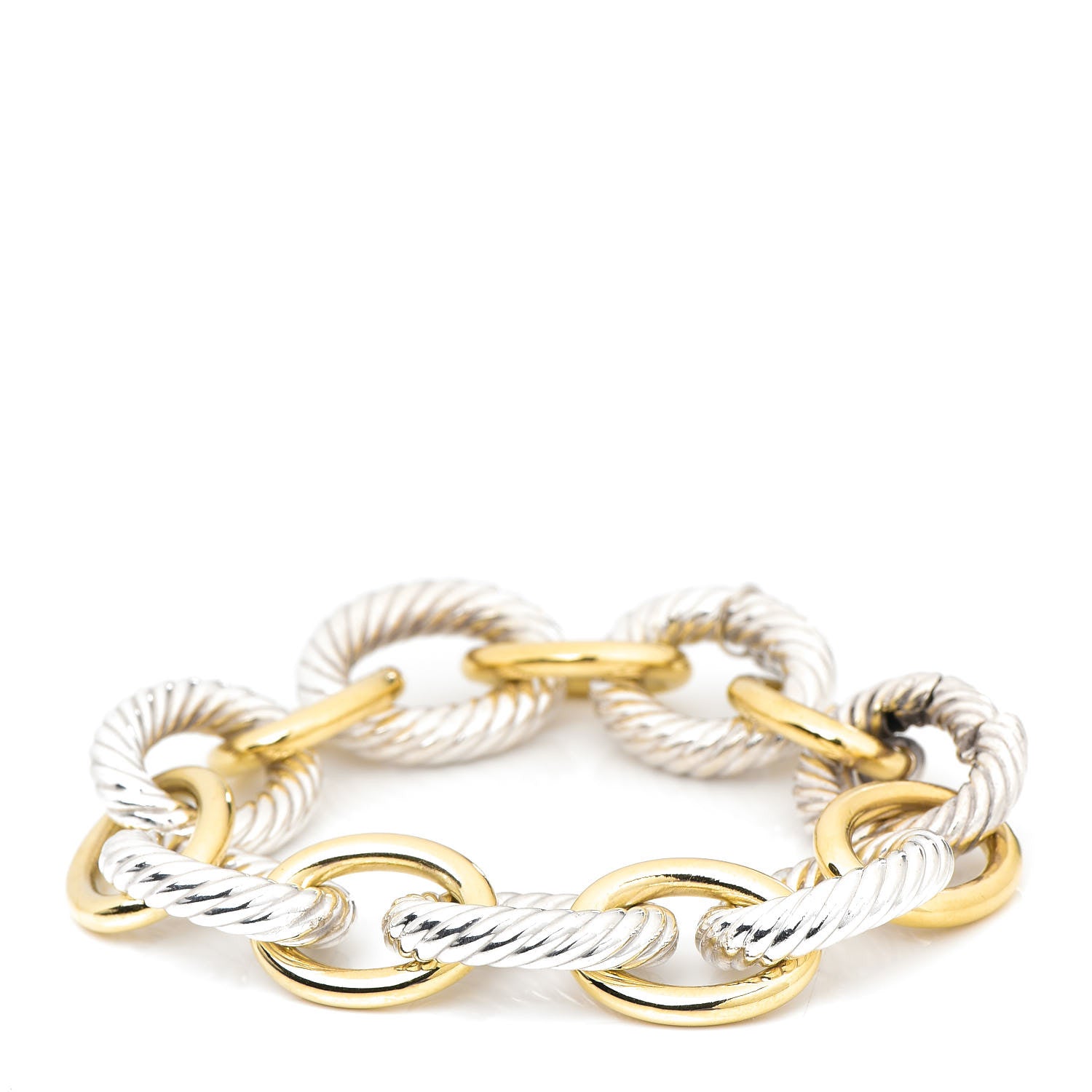 David Yurman Sterling Silver 18K Yellow Gold 17mm Extra Large Oval Link Bracelet 1 of 4