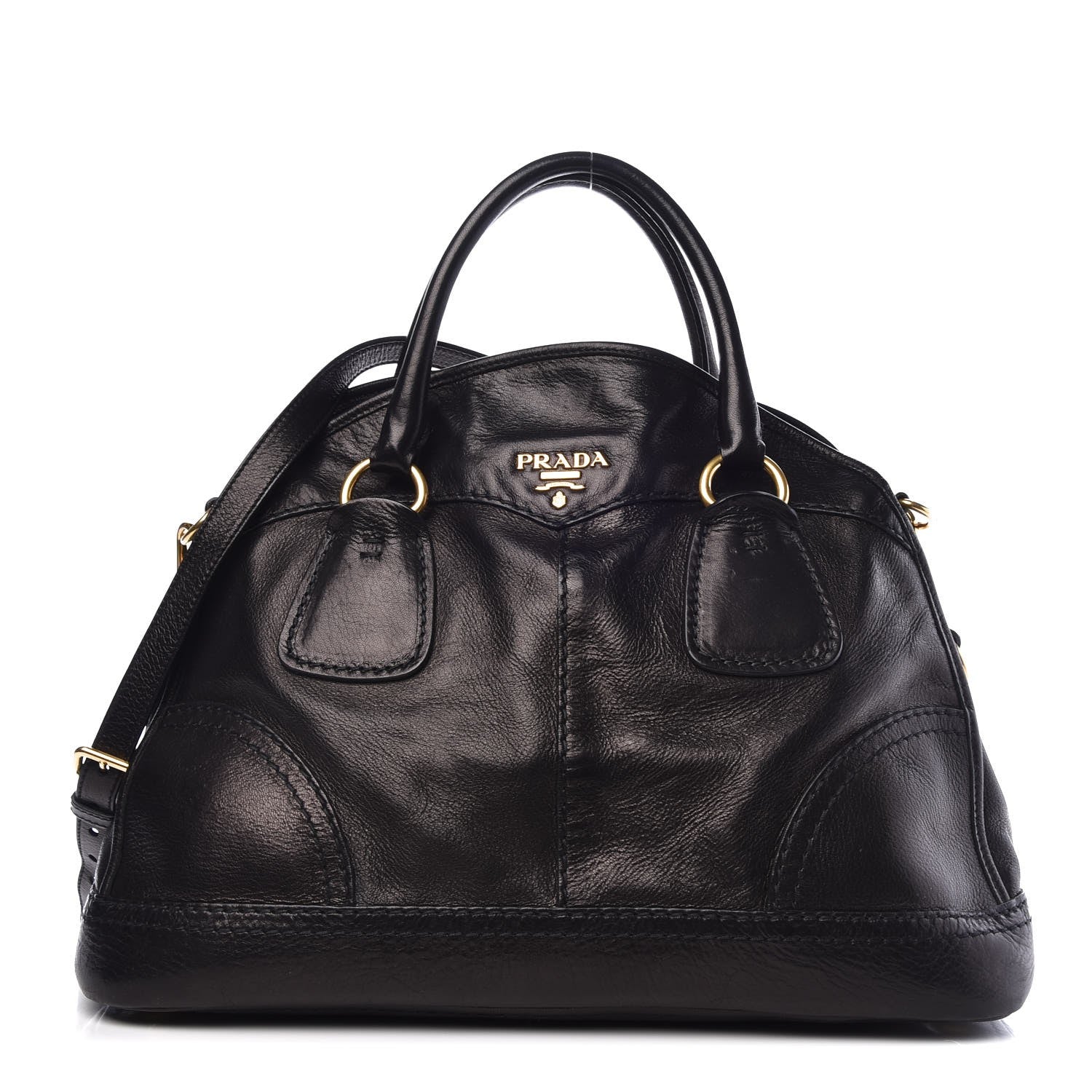 Prada Cervo Deerskin Dome Satchel Black 1 of 12