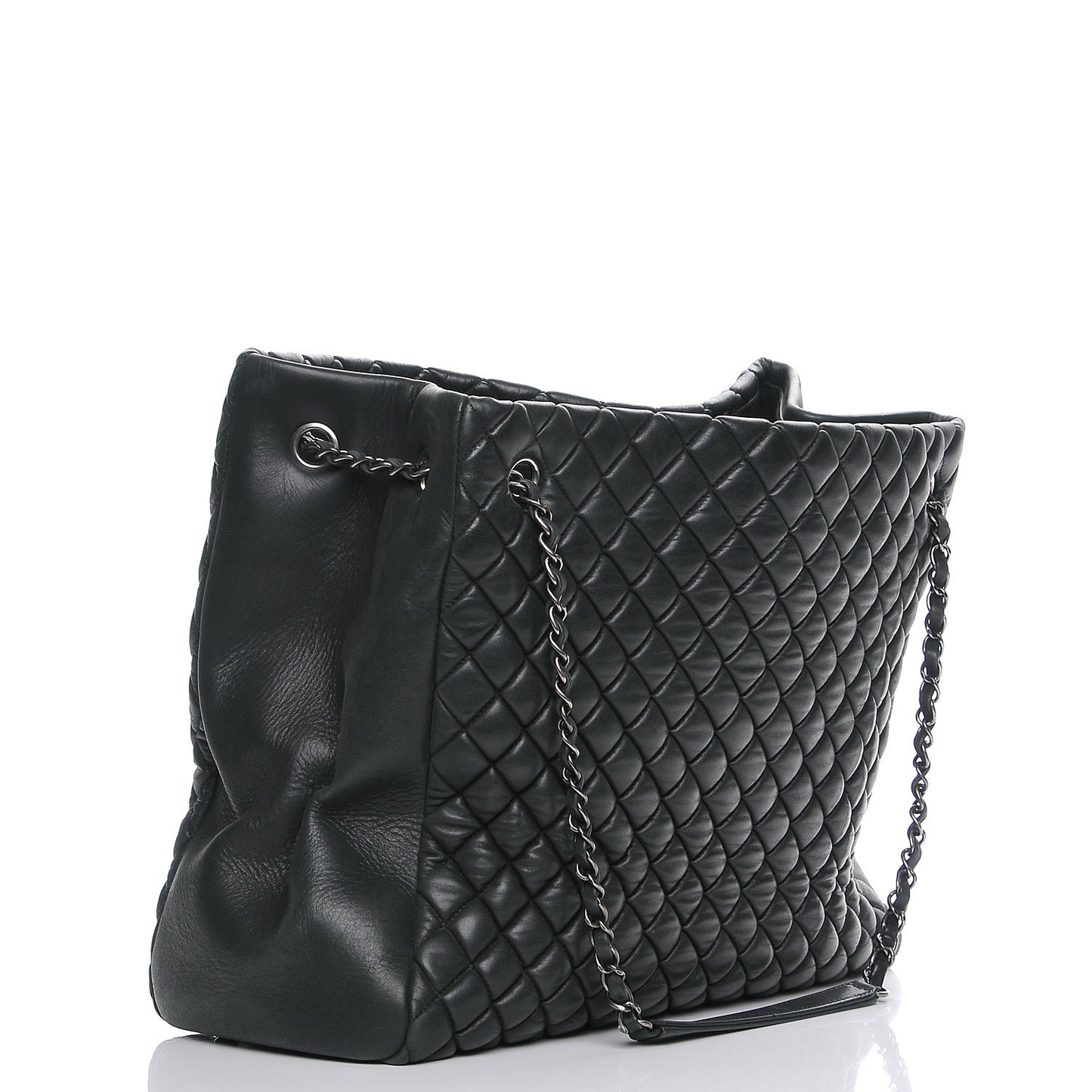 Iridescent Calfskin Quilted New Bubble North South Tote Dark Grey