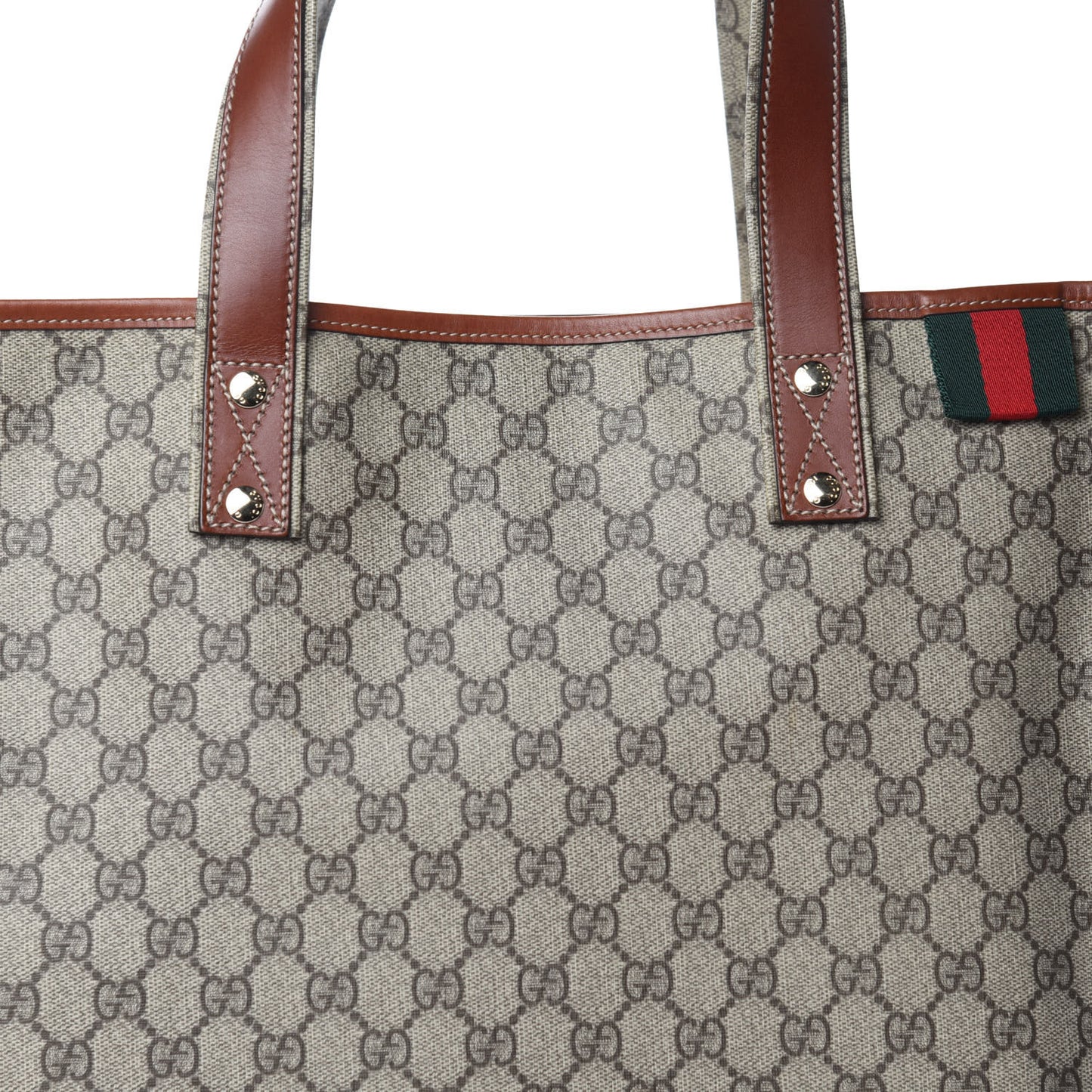 GG Plus Monogram Large Signature Web Loop Tote Brown