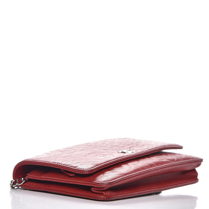 Chanel Lambskin Camellia Embossed Wallet On Chain WOC Dark Red 4 of 18