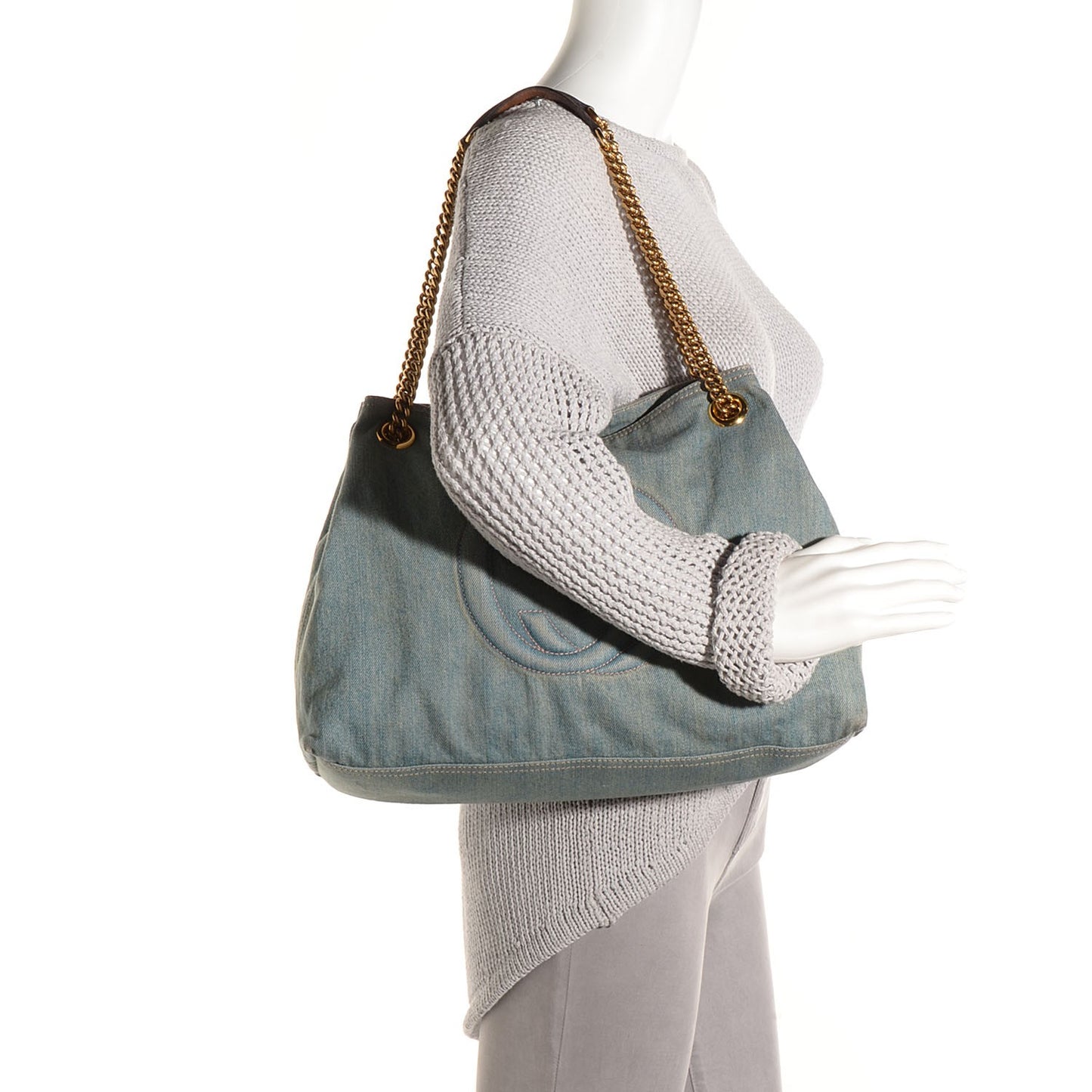 Denim Medium Soho Chain Shoulder Bag Blue