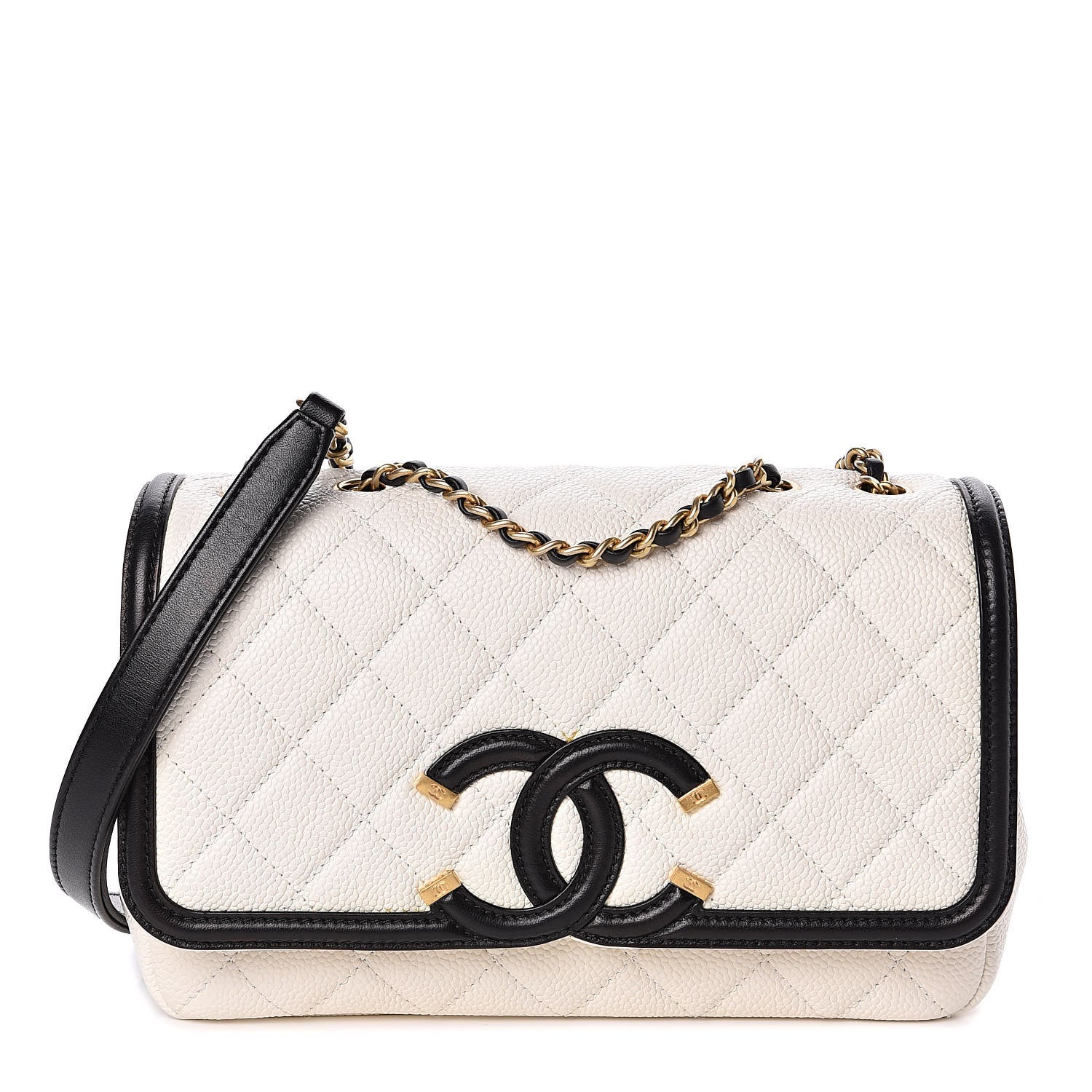 Chanel Caviar Quilted Small CC Filigree Flap White Black 1 of 11