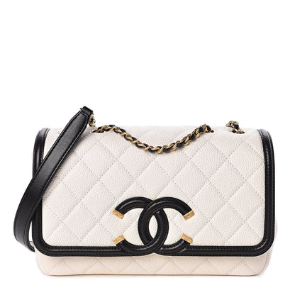 Chanel Caviar Quilted Small CC Filigree Flap White Black 1 of 11