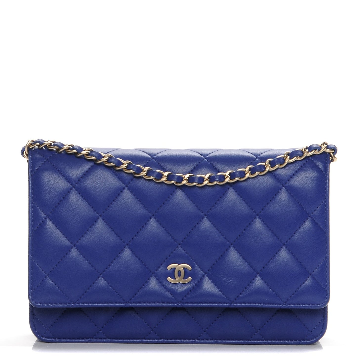 Lambskin Quilted Wallet On Chain WOC Dark Blue
