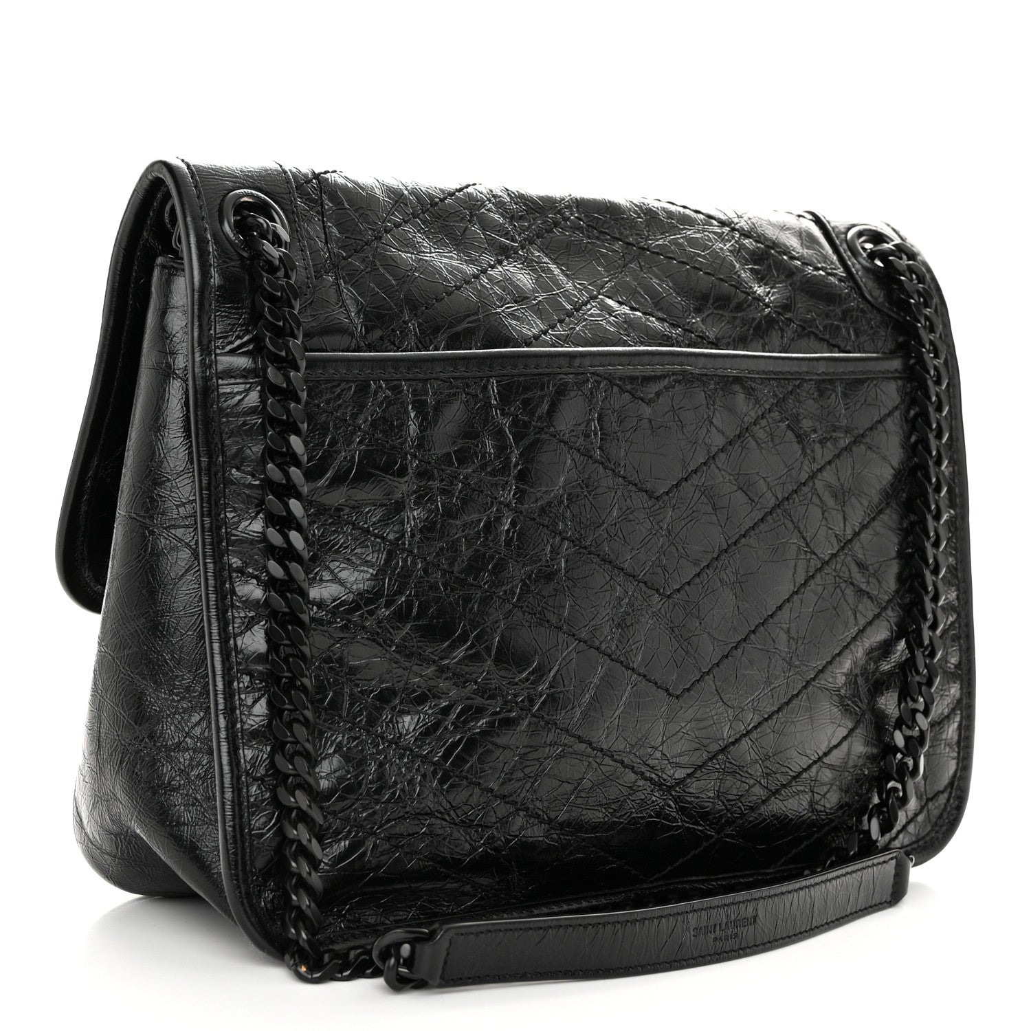 Saint Laurent Crinkled Calfskin Matelasse Monogram Medium Niki Chain Satchel Black 3 of 10