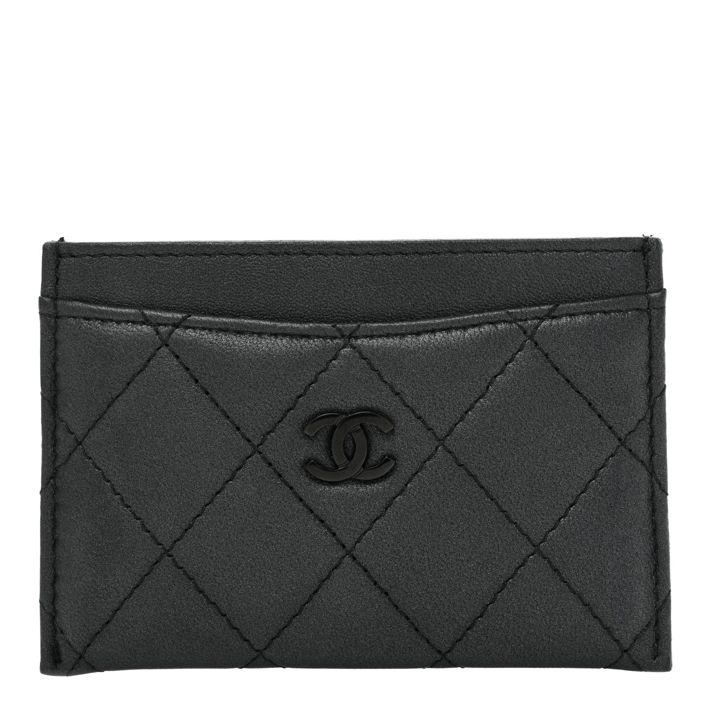 Pearly Lambskin Quilted Card Holder So Black