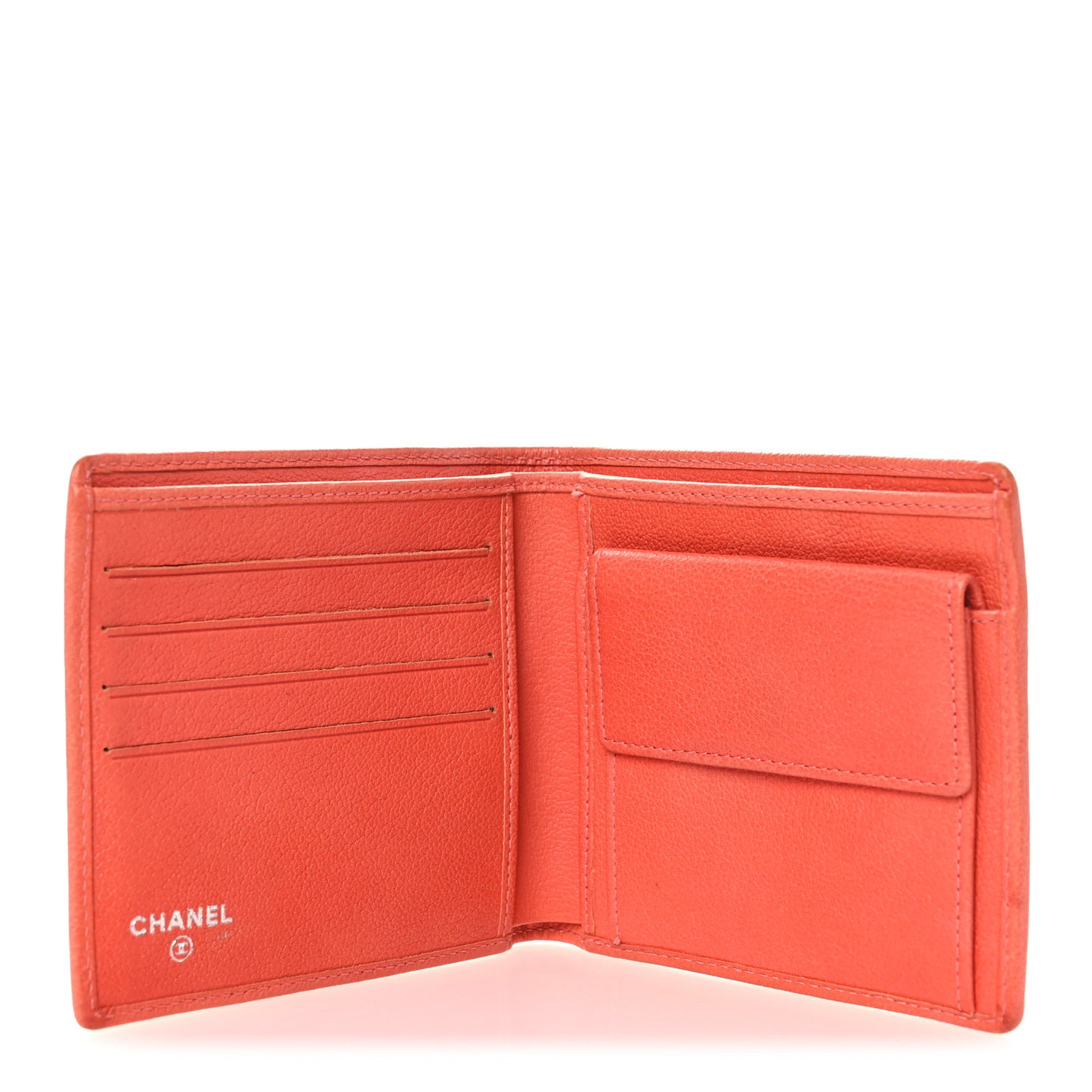 Goatskin Camellia Bi-Fold Wallet Coral