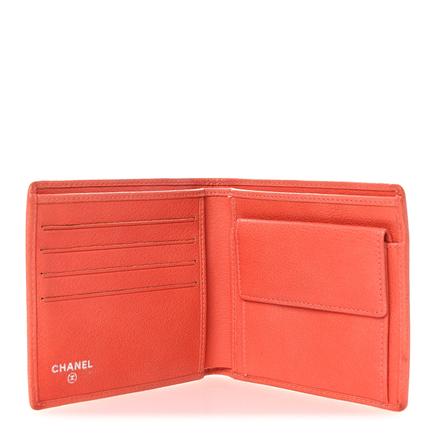 Chanel Goatskin Camellia Bi-Fold Wallet Coral 5 of 9