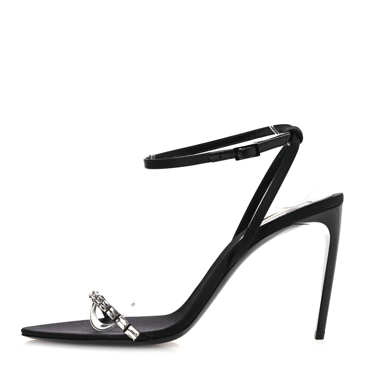 Crepe Satin Crystal New Nuit 90 Ankle Strap Sandals  38 Black