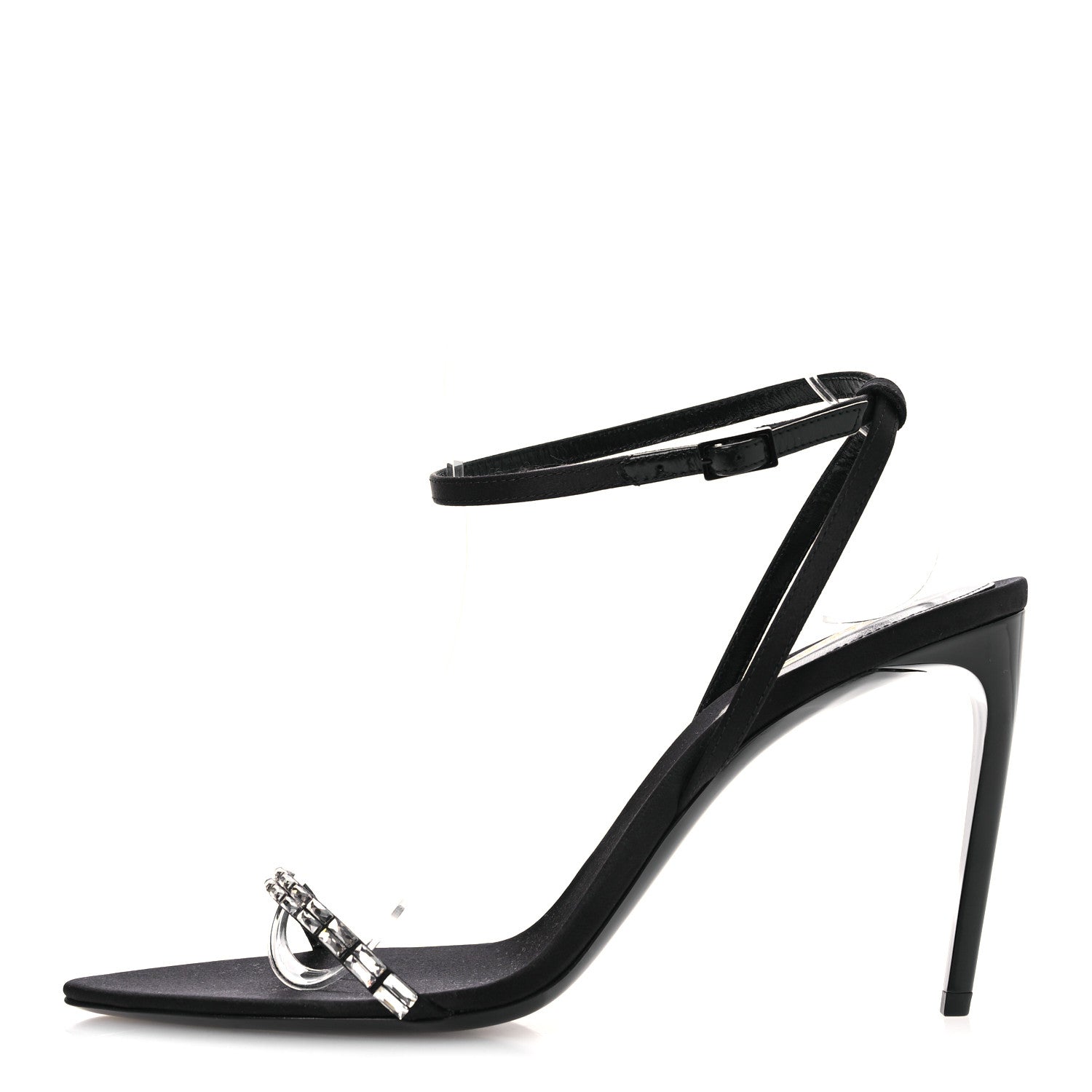 Saint Laurent Crepe Satin Crystal New Nuit 90 Ankle Strap Sandals  38 Black 1 of 12