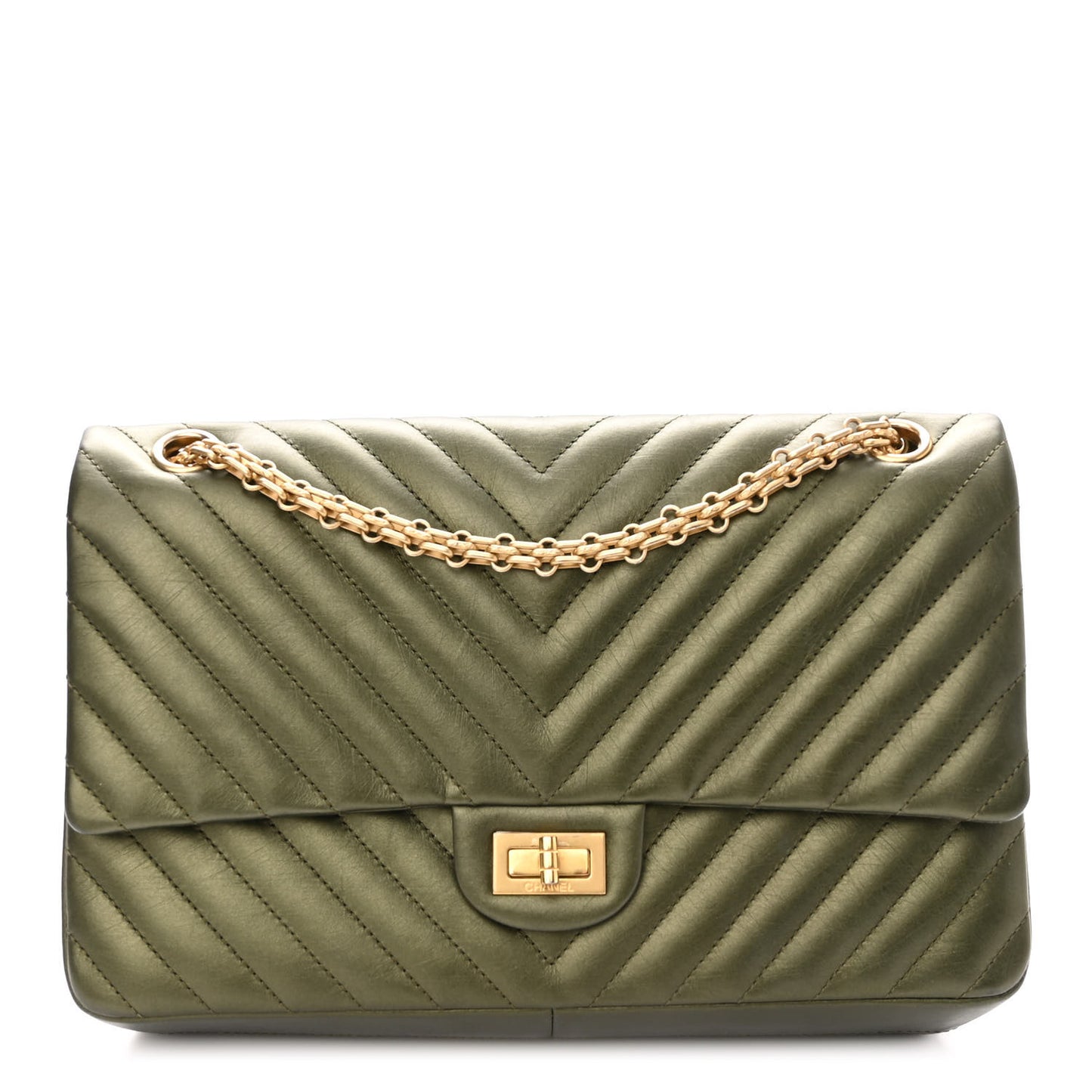Metallic Calfskin Chevron Quilted 2.55 Reissue 226 Flap Green
