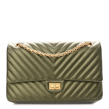 Chanel Metallic Calfskin Chevron Quilted 2.55 Reissue 226 Flap Green 1 of 9