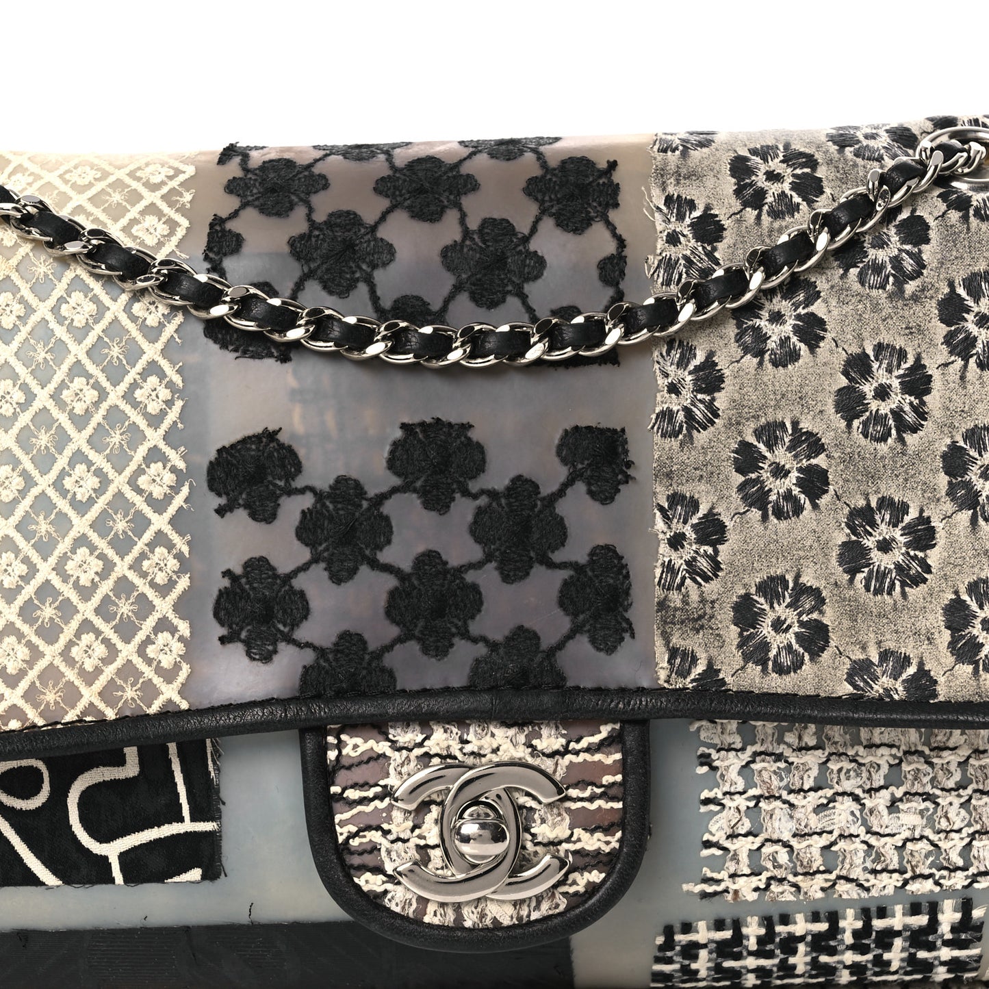 PVC Tweed Patchwork Medium Single Flap Black