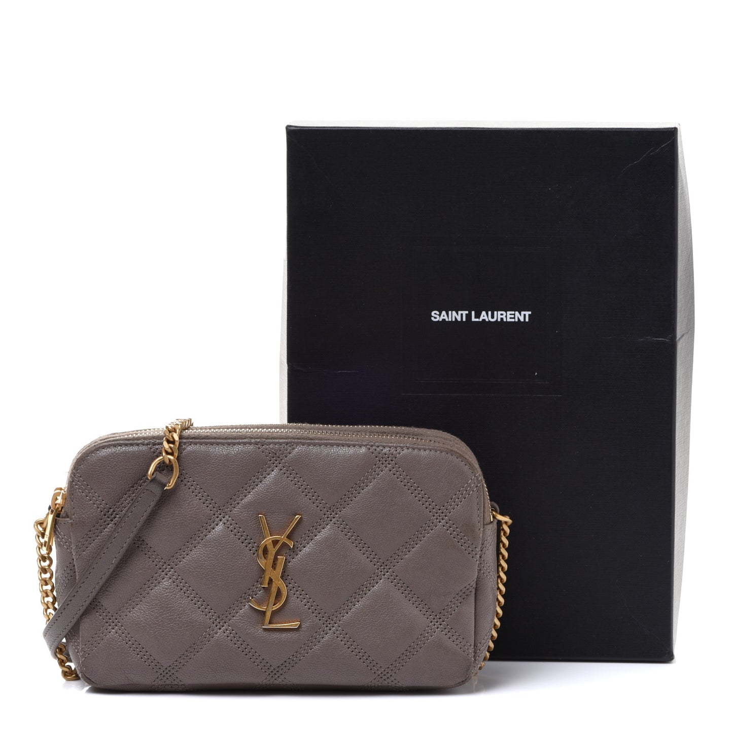 Grained Lambskin Quilted Mini Becky Double Zip Bag Taupe