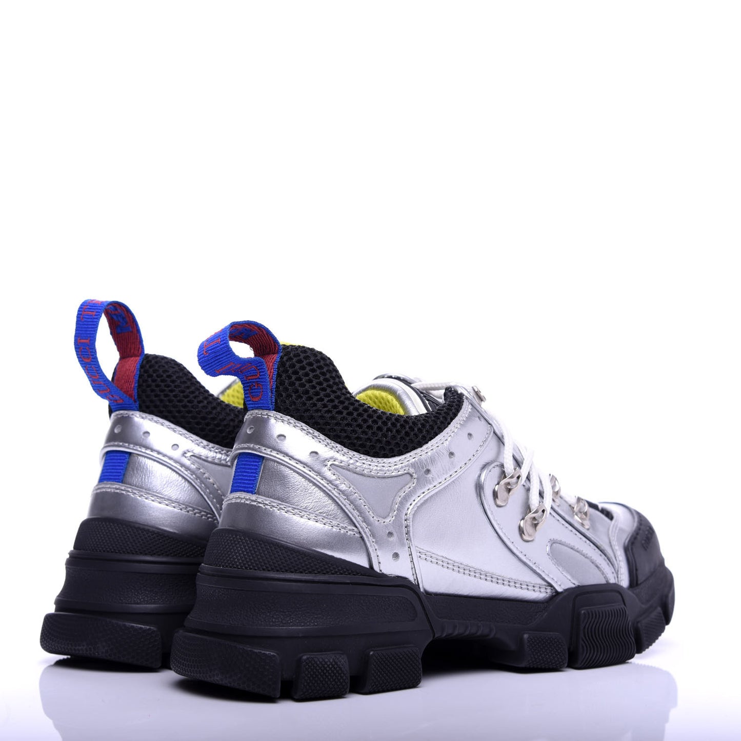 X SEGA Metallic Calfskin Mesh Womens Flashtrek Sneakers 35.5 Silver Black