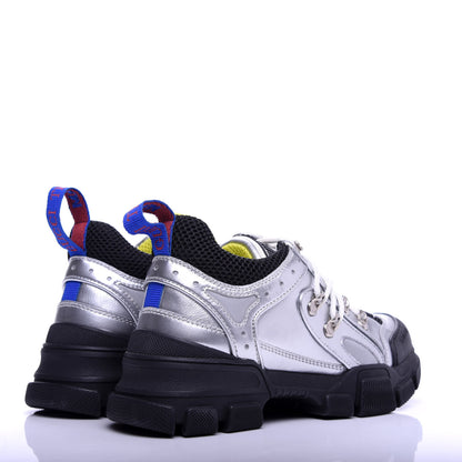 Gucci X SEGA Metallic Calfskin Mesh Womens Flashtrek Sneakers 35.5 Silver Black 4 of 9