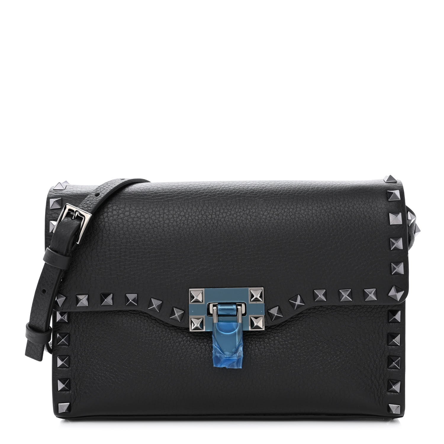 Valentino Garavani Pebbled Calfskin Monochrome Medium Rockstud Flip Lock Crossbody Bag Black 1 of 10