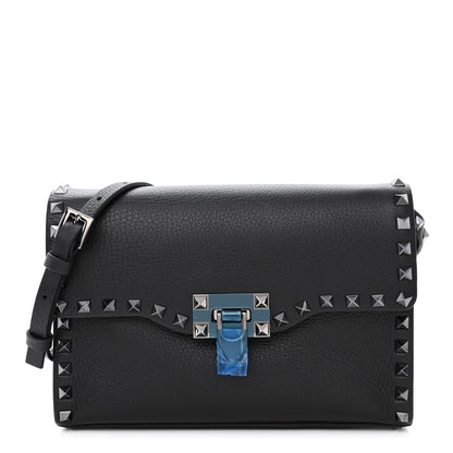 Valentino Garavani Pebbled Calfskin Monochrome Medium Rockstud Flip Lock Crossbody Bag Black 1 of 10