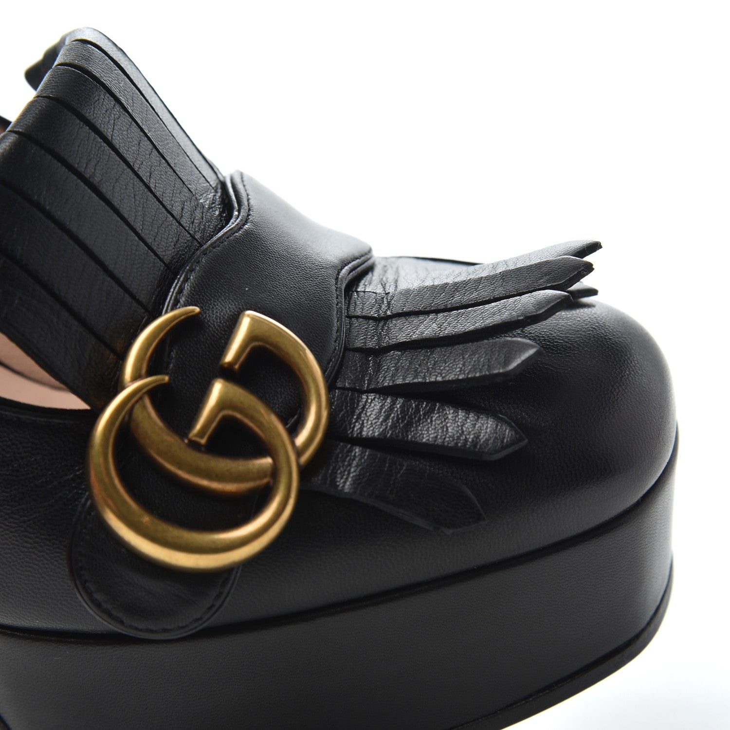 Gucci Malaga Kid GG Marmont Fringe Platform High Heel Loafer Pumps 37.5 Black 9 of 17