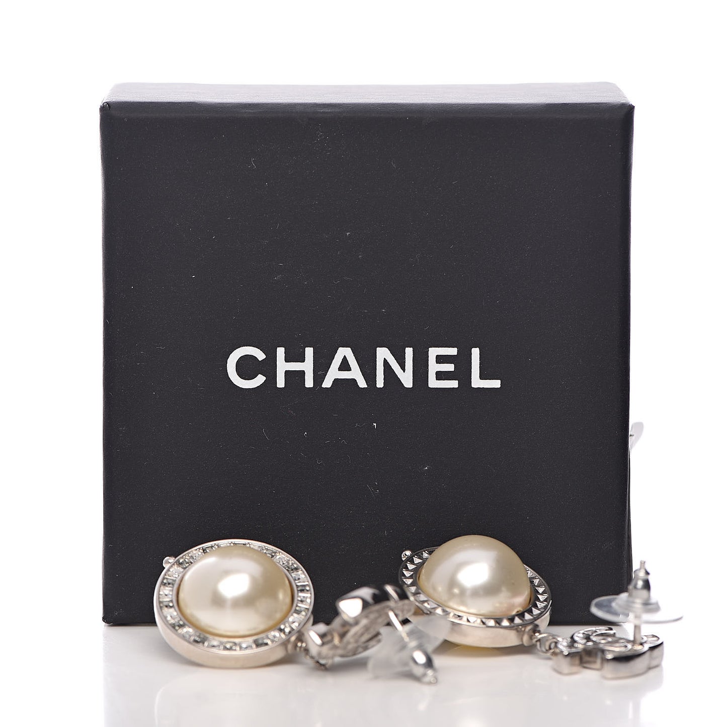Baguette Crystal CC Pearl Drop Art Decoco Earrings Silver