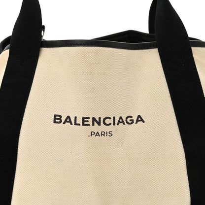 Balenciaga Cotton Canvas Satin Calfskin S Navy Cabas Natural Black 9 of 20