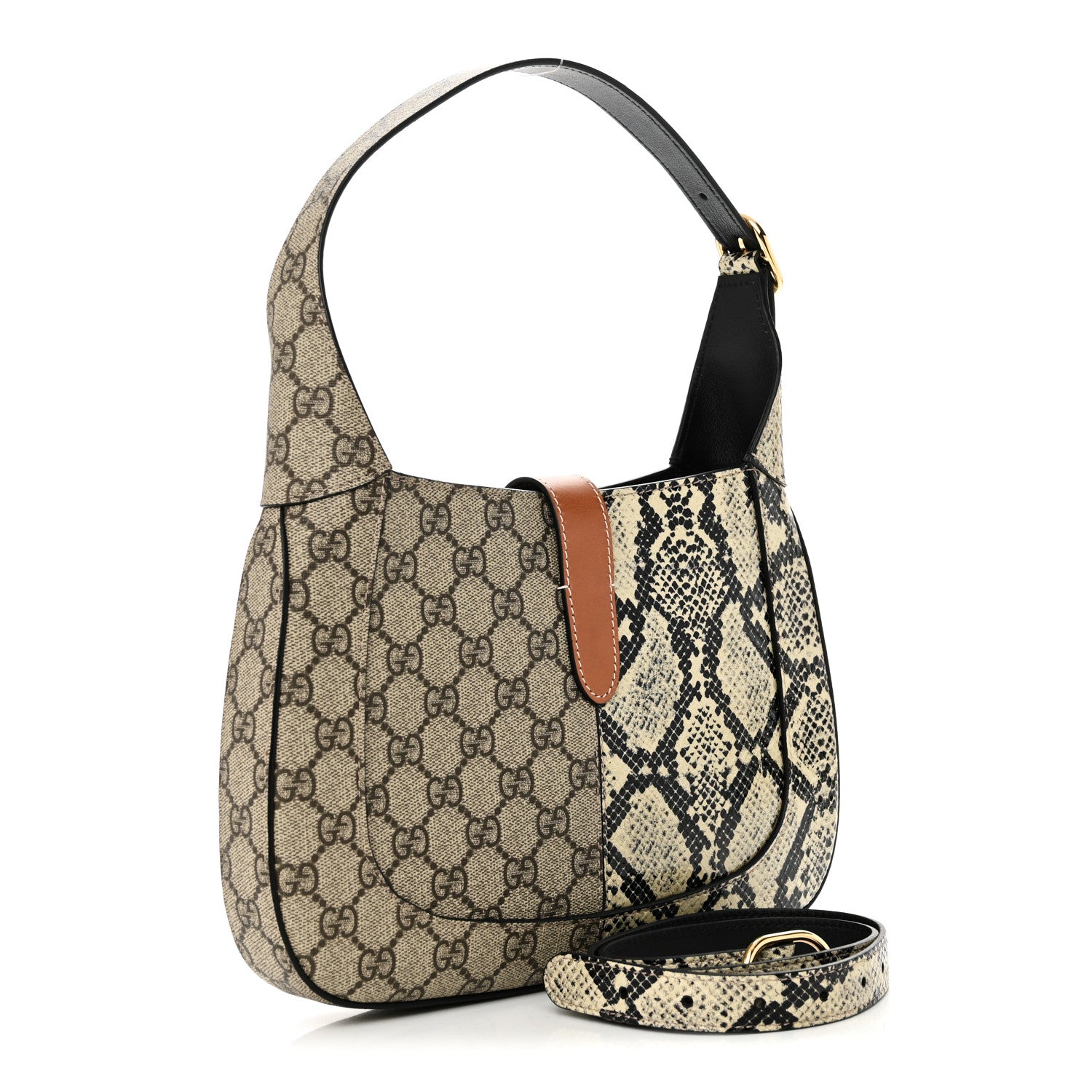 Gucci GG Supreme Monogram Snakeskin Small Jackie 1961 Hobo Beige Ebony 3 of 10
